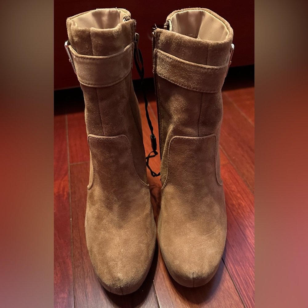 Express Genuine Suede Platform Buckle Boots